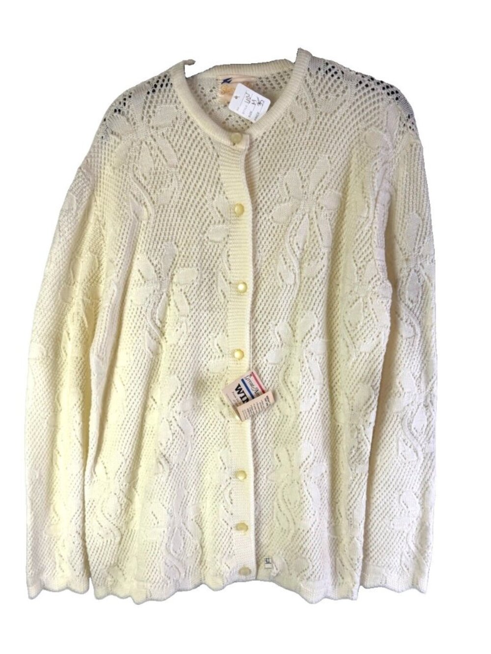 Deadstock Vintage 70s Cardigan Sweater Laser Crochet Floral Granny